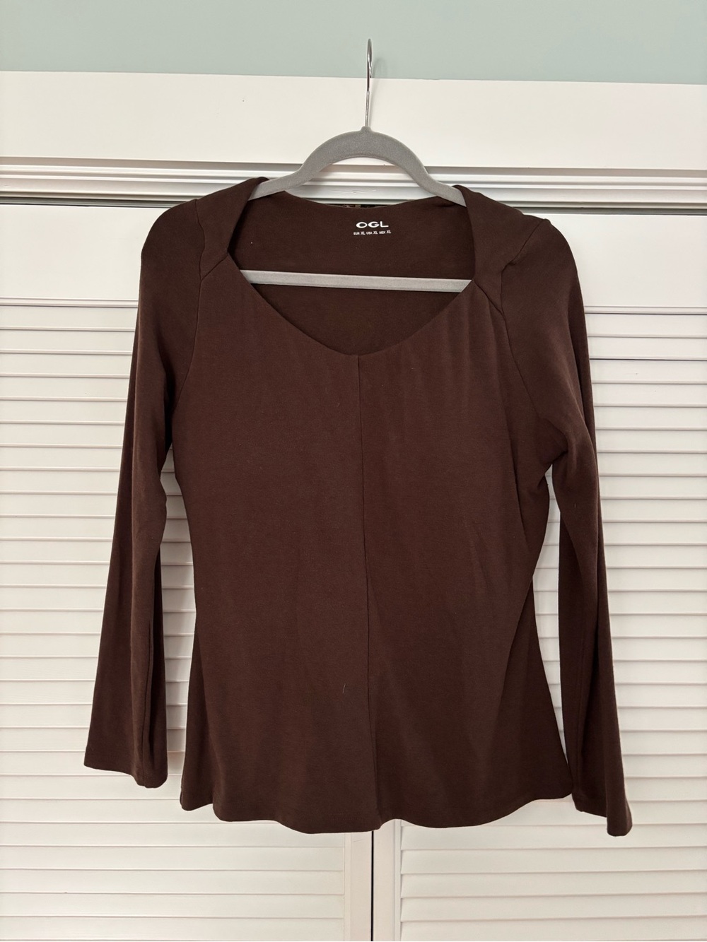 OGL Women's Chocolate Brown Long Sleeve Scoop Neck Top Built In Bra